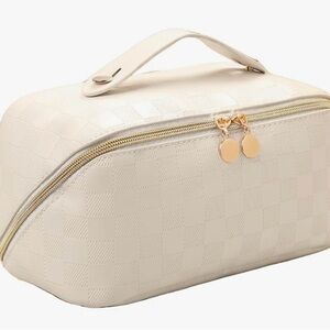 Travel Portable Makeup Bag, Large Capacity Checkered Cosmetic Bags Organizer